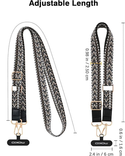 MoKo Universal Phone Lanyard, Braided Adjustable Cell Phone Crossbody Strap Detachable Women & Men Cellphone Lanyards Around The Neck with Patches for iPhone, Most Smartphones, Black & Gray