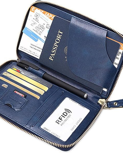 Multi-Function RFID Travel Passport Wallet with Phone Pocket - Ultimate Passport Holder for Women & Men | Holds Phones, Passports, Cash, Cards & Boarding Passes (Blue)