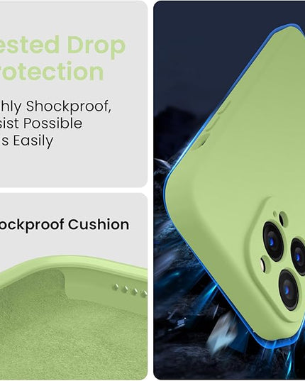 FireNova Designed for iPhone 14 Pro Case, Silicone Upgraded [Camera Protection] Phone Case with [2 Screen Protectors], Soft Anti-Scratch Microfiber Lining Inside, 6.1 inch, Tea Green