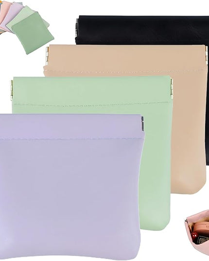 4Pcs Personalized Snap Closure Leather Organizer Pouch,Portable Small Makeup Bag for Women,Coin Purse Lipstick Cosmetics Accessories Organizer,Small Travel Kit Storage Pouch ﻿ (C)