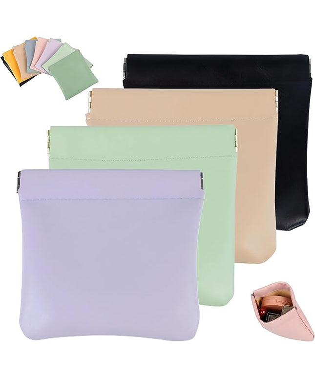 4Pcs Personalized Snap Closure Leather Organizer Pouch,Portable Small Makeup Bag for Women,Coin Purse Lipstick Cosmetics Accessories Organizer,Small Travel Kit Storage Pouch ﻿ (C)