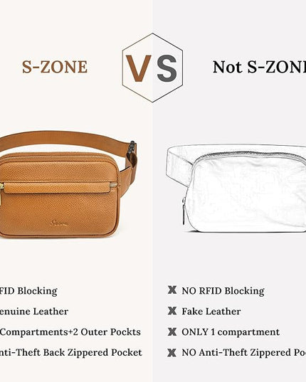 S-ZONE Fanny Packs for Women Genuine Leather RFID Blocking Crossbody Bags Purses Sling Waist Chest Bag Gifts Travel Running Adjustable Strap Men