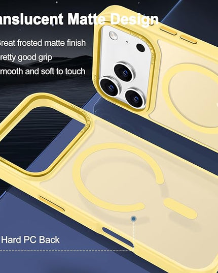 Hython Case for iPhone 17 Pro Max Case Magnetic Translucent Matte Phone Cases 6.9" [Compatible with MagSafe] Thin Slim Fit Shockproof Bumper Hard Protective Cover for Women Men Girls, Frosted Yellow