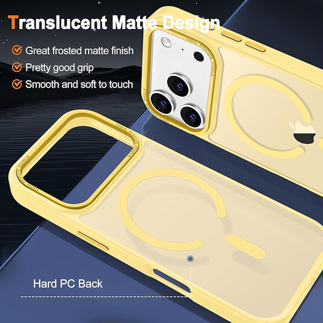 Hython Case for iPhone 17 Pro Max Case Magnetic Translucent Matte Phone Cases 6.9" [Compatible with MagSafe] Thin Slim Fit Shockproof Bumper Hard Protective Cover for Women Men Girls, Frosted Yellow