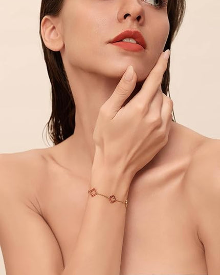 CLAIRETTE Premium PVD Gold-Plated Clover Lucky Bracelet for Women Flower Four Leaf Link Bracelets Trendy Jewelry Gifts for Women