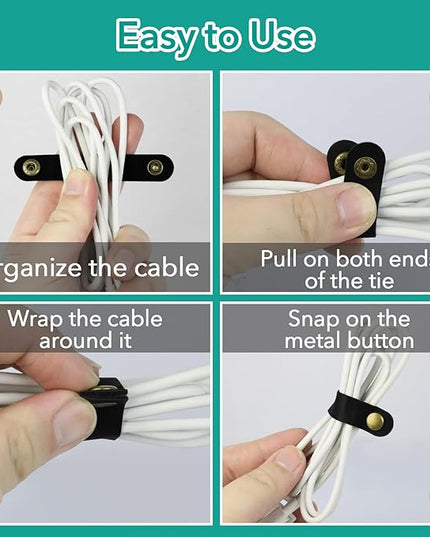20 Pcs Leather Cord Organizer - Black Leather Cord Ties for Charging Cords, Reusable Charging Cable Organizers