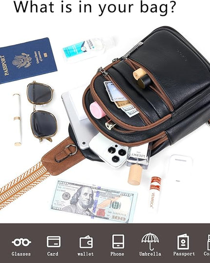 Sling Bag for Women Crossbody Fanny Pack Belt Bag Sling Purse Vegan Leather Trendy Travel Anti Theft Brown/Black
