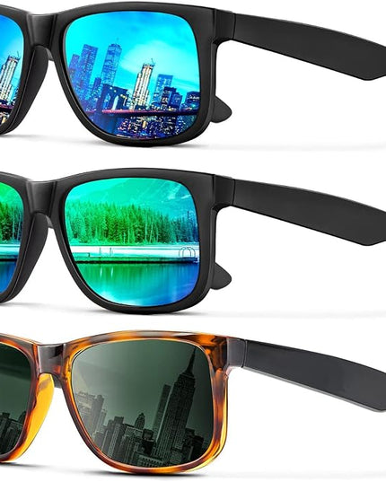 KALIYADI Sunglasses Men Polarized Sun glasses for Mens Womens Classic Matte Black Frame UV Protection 3pack