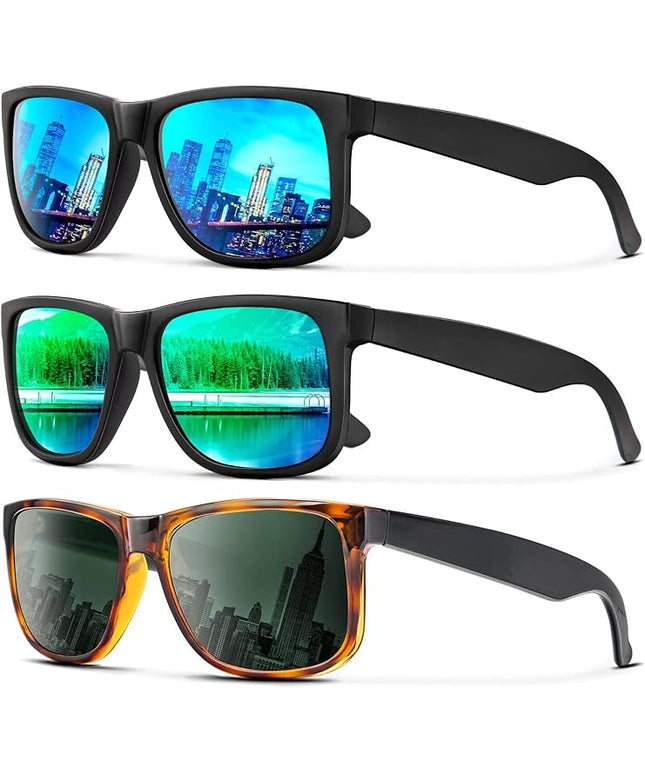 KALIYADI Sunglasses Men Polarized Sun glasses for Mens Womens Classic Matte Black Frame UV Protection 3pack