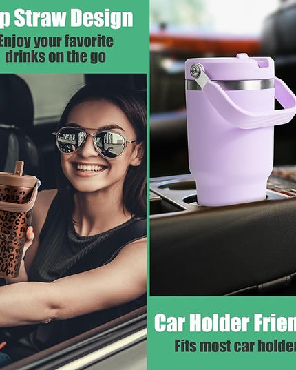 30 oz Tumbler with Handle, Vacuum Insulated Tumblers with Flip Straw and Top Handle, Reusable Insulated Cup for Home, Outdoors, Leakproof, Fits in Cup Holder, Cold for 30 Hours