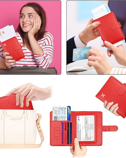 Melsbrinna Rfid Passport Holder for Travel women/Men, Cute Passport Wallet Rfid Blocking Card Slots, Rfid Passport Cover/CaseTravel Wallet, Passport Book Holder (1, Red2)
