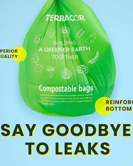 1.6 Gallon Compostable Food Scrap Bags Handle Tie for Kitchen Countertop Bin, 6 Liter Small Compost Bags, 50 Count, BPI Certified and Meet The ASTM D6400 Standard