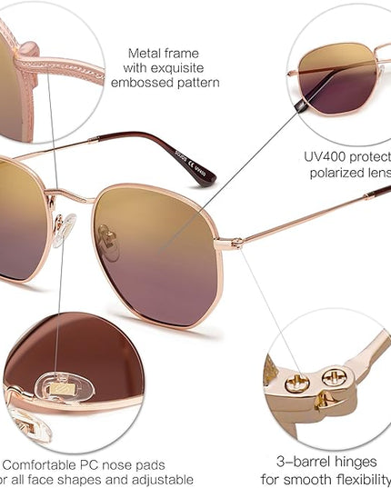 SOJOS Square Polarized Sunglasses for Women Men Small Hexagonal Polygon Shades SJ1072