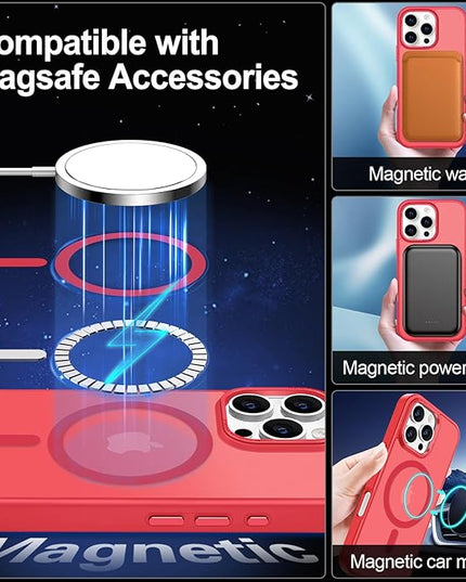 Hython Case for iPhone 16 Pro Case Magnetic Translucent Matte Phone Cases 6.3" [Compatible with MagSafe] Thin Slim Fit Shockproof Bumper Hard Protective Cover for Women Men Girls, Frosted Red