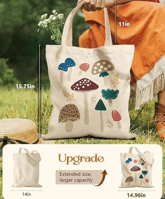 Aesthetic Tote Bag for Girls - with Magnetic Buckle and Zipper Inner Pocket for Women Lady Canvas Cotton Tote Bag