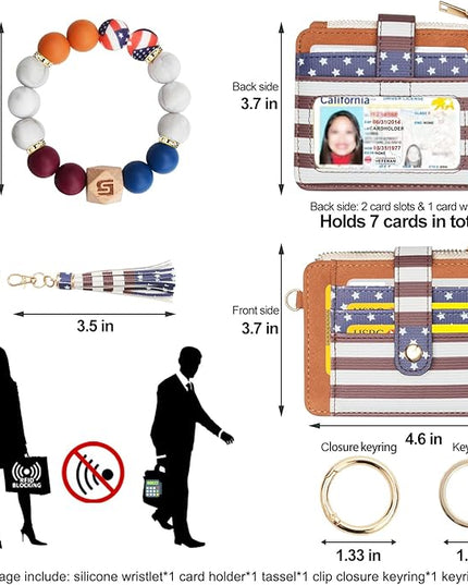 COOLANS Silicone Bracelet Wristlet Wallet Credit Card Holder RFID,ID Window,Key Ring Tassel,Slim Wallet Women Keychain Purse