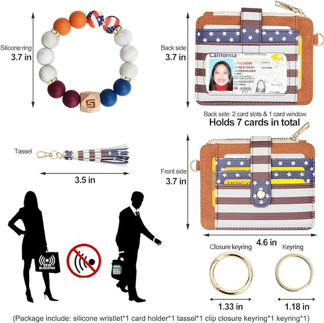 COOLANS Silicone Bracelet Wristlet Wallet Credit Card Holder RFID,ID Window,Key Ring Tassel,Slim Wallet Women Keychain Purse