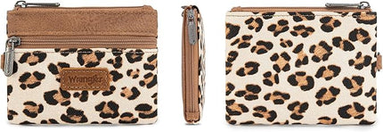 Montana West Wrangler Small Wallet for Women Leopard Print Wristlet Wallets Mini Change Pouch Tan