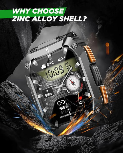 Smart Watches for Men, 1.95'' Fitness Watch: Waterproof Military Smart Watch with 100 Days Battery Life/Call/Flashlight/Sleep/SpO2/Heart Rate Monitor/Step Tracker, Sport Smartwatch for Android iPhone