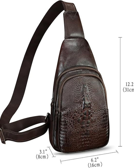 Genuine Leather Silng Bag for Women and Men Real Leather Sling Backpack Chest Purse Shoulder Crossbody Bag