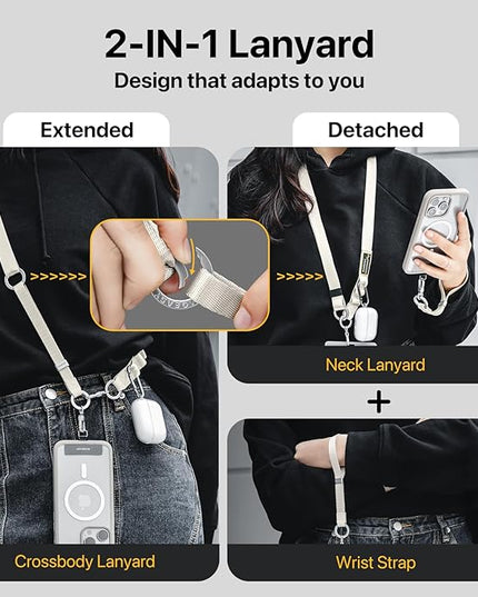 MAGEASY 2-In-1 Cell Phone Lanyard Crossbody - Universal Crossbody Phone Leash & Wrist Strap with Built-in Keychain, Phone Tether Tab | Anti Drop & Anti Theft for Daily & Travel (Concrete Grey)