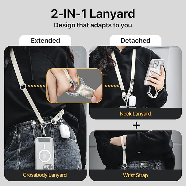 MAGEASY 2-IN-1 Cell Phone Lanyard Crossbody + Wrist Strap with Phone Tether Tab & Accessory Loop & Keychain Compatible with iPhone Most Smartphones | Click and Go Strap for Travel Anti Theft (Black)
