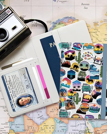PU Leather Passport Holder Cover 5.9×4.3 Inch with Credit Card Slot and Boarding Pass Slot Combo Blocking Passport Holder Wallet Cover Case for Travel Boarding Essentials (Sticker)