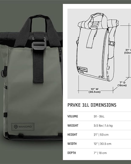 WANDRD PRVKE 31L, V3 Backpack: Weather-Resistant Travel & Camera Backpack with Laptop Sleeve, Quick Side Access, Clamshell Opening – Ideal Photography & Travel Bag