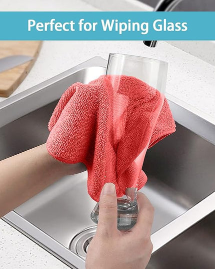 HOMEXCEL Red Microfiber Cleaning Cloth, 100 Pack Cleaning Towels for Kitchen, Lint Free, Scratch-Free, Highly Absorbent, and Reusable Cleaning Rags for House, Window and Glass, Cars, 11.5 X11.5 inch