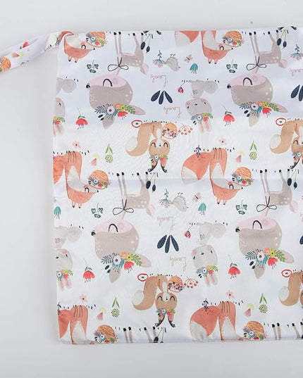 Wet Dry Bag Cloth Diaper Nappy Reusable Washable With Two Zippered Pockets (Rabbit Squirrel)