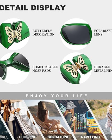 HAOLOTA Women's Polarized Sunglasses - Fashionable Wraparound Butterfly Design with UV400 Protection