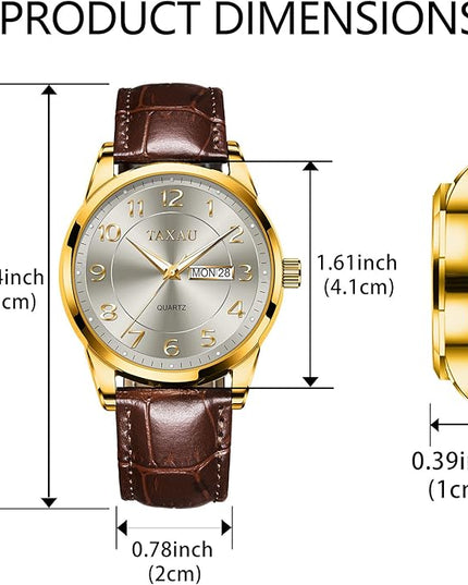 Men Dress Watch Waterproof Leather Watches for Men with Day Date Luxury Large Arabic Numerals Analog Quartz Classic Leather Watch Easy Read relojes para Hombres