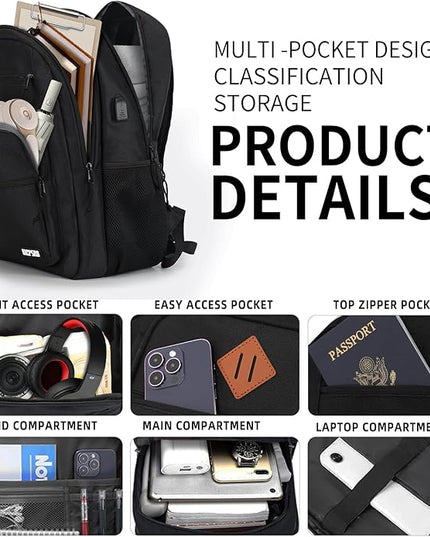 Classic Backpack for Men Women, School Backpack for Girls Boy Teens,17.3 Inch Laptop Bookbag with USB Charger for College High School Work Business Computer Book Bag,mochilas para hombres,Black