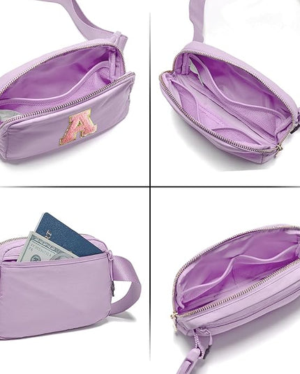 Gitus Initial Belt Bag Fanny Pack Crossbody Bag for Girls Birthday Gifts Age 8-10 Teen Girl Gifts Trend Stuff Personalized Letter Gifts for Daughter Sister (Lavender-A)