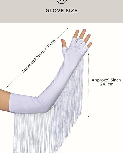 BABEYOND Vintage Long Opera Pageant Gloves - 1920s Fringe Fingerless Elbow Gloves for Costume Party Wedding