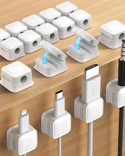 18 Pack Magnetic Cord Organizer Holder,Strong Adhesive Desk Cable Management Easy Open,Organize Phone Charging Cords Wire Holder Organizer Neatly for Home,Office,Car,Desk,Nightstand-White