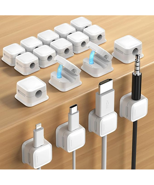 18 Pack Magnetic Cord Organizer Holder,Strong Adhesive Desk Cable Management Easy Open,Organize Phone Charging Cords Wire Holder Organizer Neatly for Home,Office,Car,Desk,Nightstand-White