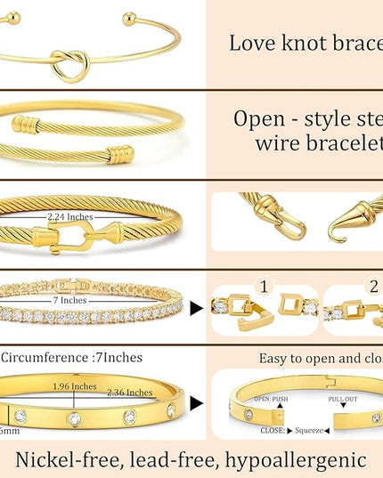 18 K Gold Plated Love Bangle Bracelet Stack Cuff Jewelry for Women Jewelry Set for Women Gift with Box