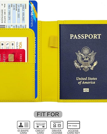 Melsbrinna Premium Leather Passport Holder Covers Case, Waterproof Rfid Blocking Travel Wallet Passport Holder with Pen Holder, Cute Passport Book for Women/Men
