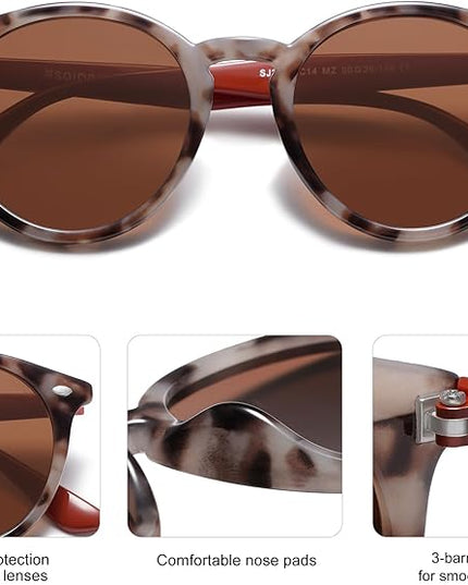SOJOS Retro Round Polarized Sunglasses for Women Men Classic Vintage Sunnies SJ2069