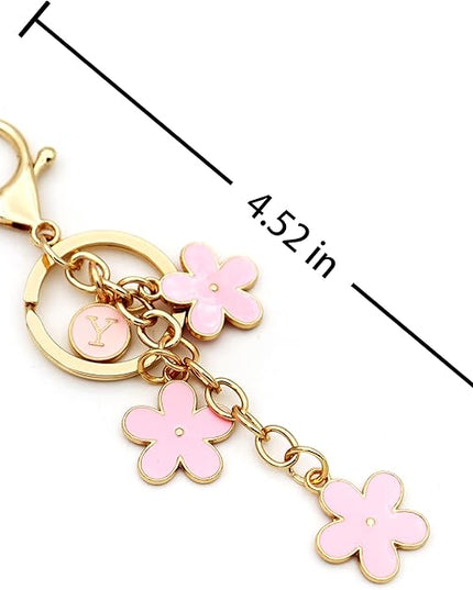 Cute Initial Letter Keyring for Women Girls Nice Flower Keychains for Handbag Backpack