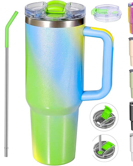 40 oz tumbler with handle and straw,Double Wall Vacuum Reusable Stainless Steel Insulated Water Bottle,With Leak Proof lid and Straw for Iced or Cold Beverages (Fairyland)
