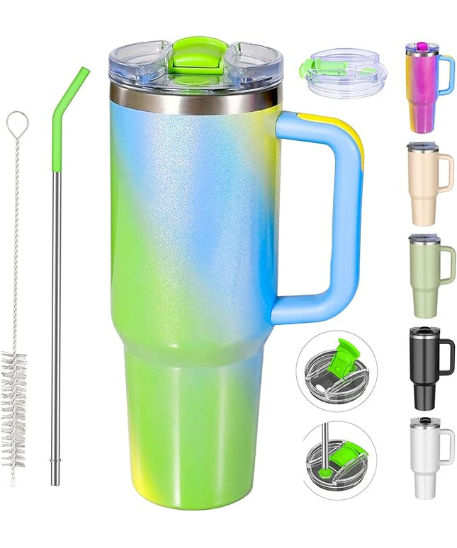 40 oz tumbler with handle and straw,Double Wall Vacuum Reusable Stainless Steel Insulated Water Bottle,With Leak Proof lid and Straw for Iced or Cold Beverages (Fairyland)