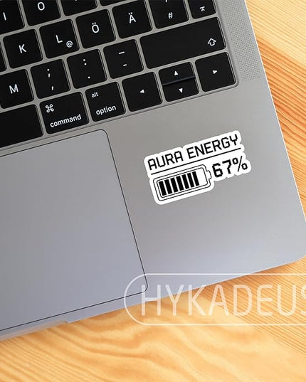 (3Pcs) Aura Energy at 67 Funny Six Seven Meme Sticker 6 7 Numbers Battery Level Humor Vinyl Decals Gen Alpha Design Waterproof for Laptop, Water Bottle, Tumbler, 3" x 1.5"
