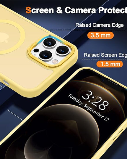 Hython Case for iPhone 12 Pro Max Case Magnetic Translucent Matte Phone Cases 6.7" [Compatible with MagSafe] Thin Slim Fit Shockproof Bumper Hard Protective Cover for Women Men Girls, Frosted Yellow