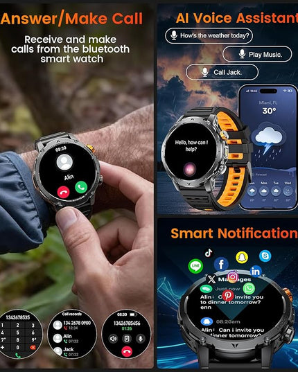 LIGE Smart Watch for Men with Flashlight,1.7" Smartwatch with 100+ Sports Modes,1000mAH,Health Tracker,IP68 Waterproof, Smart Watch for Android iOS Black 3 Straps