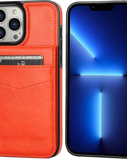 KIHUWEY Compatible with iPhone 13 Pro Max Case Wallet with Credit Card Holder, Premium Leather Magnetic Clasp Kickstand Heavy Duty Protective Cover for iPhone 13 Pro Max 6.7 Inch (Orange)