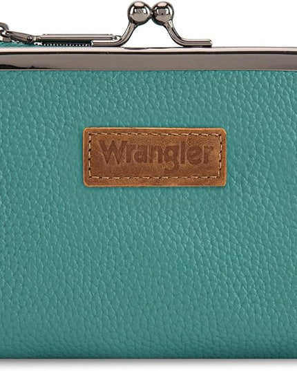 Montana West Wrangler Women's Wallet RFID Blocking Wallets Small Bifold Credit Card Holder with Kiss Clasp Turquoise