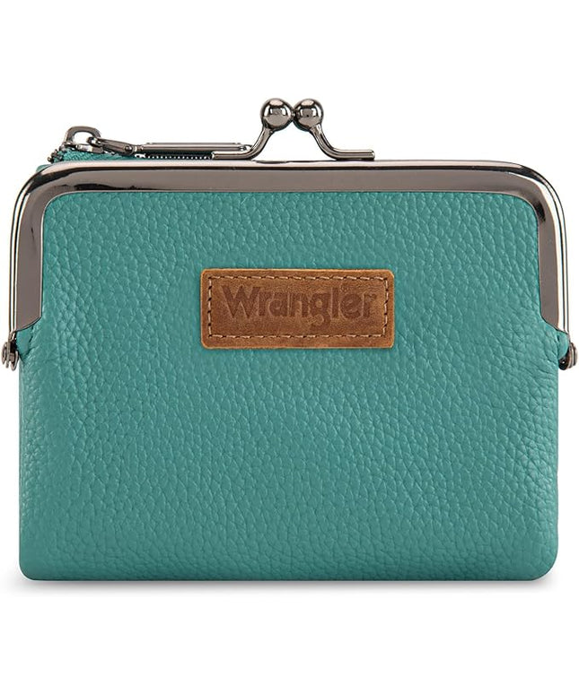 Montana West Wrangler Women's Wallet RFID Blocking Wallets Small Bifold Credit Card Holder with Kiss Clasp Turquoise