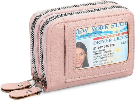 RNIEGA Credit Card Holder Wallet RFID Blocking Leather Small Wallet for Women Double Zipper Wallet with ID Window